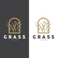 groen gras logo ontwerp, boerderij landschap illustratie, natuurlijk landschap vector