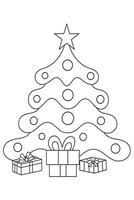 Kerstmis boom met geschenken. zwart en wit vector illustratie voor kleur boek