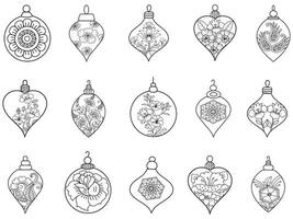 Kerstmis ornamenten reeks met ballen, sneeuwvlokken, hoeden, ster, Kerstmis boom, oranje, sok, geschenk, drinken en slingers. vector pictogrammen voor bedrijf en vakantie
