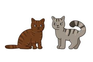 schattige cartoon bruine en grijze katten vector
