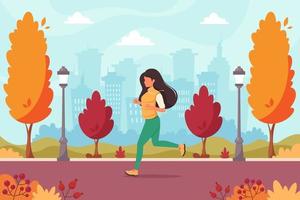 vrouw joggen in het herfstpark. gezonde levensstijl, sport vector
