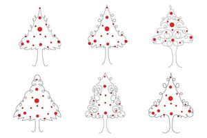 hand- getrokken dun doorlopend lijn Kerstmis boom met harten symbool vector, een lijn pijnboom Spar boom romantisch verhouding liefde teken, minimalistisch schets single lijn kunst vakantie kaarten decoraties vector