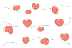 hand- getrokken dun doorlopend lijn harten symbool vector, een lijn romantisch verhouding liefde teken, single lijn kunst voor valentijnsdag decoratief ontwerp, minimalistisch schets beroerte harten geïsoleerd vector