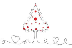hand- getrokken dun doorlopend lijn Kerstmis boom met harten symbool vector, een lijn pijnboom Spar boom romantisch verhouding liefde teken, minimalistisch schets single lijn kunst vakantie kaarten decoraties vector
