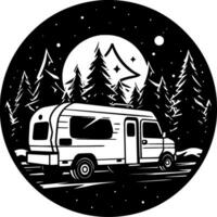 camping - zwart en wit geïsoleerd icoon - vector illustratie