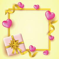 valentijnsdag dag sjabloon reclame of groet kaart met 3d liefde en geschenk doos ornament vector