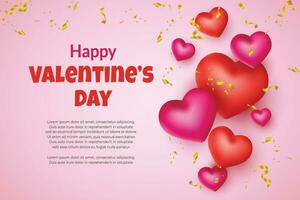 valentijnsdag dag poster sjabloon ontwerp met 3d liefde ornament vector