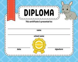 diploma certificaat sjabloon. voor school- en peuter. voor kinderen en kinderen. vector illustratie.