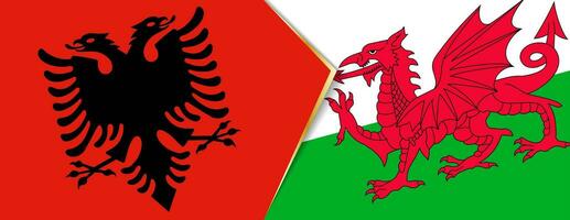 Albanië en Wales vlaggen, twee vector vlaggen.