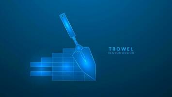 bouw troffel hulpmiddel. reparatie of gebouw bouw concept. vector illustratie met licht effect en neon