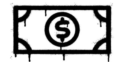 verstuiven geschilderd graffiti dollar dollar papier geld gespoten geïsoleerd met een wit achtergrond. graffiti contant geld icoon met over- verstuiven in zwart over- wit. vector