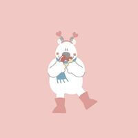 schattig en lief wit polair beer met hart, gelukkig Valentijnsdag dag, liefde concept, vlak vector illustratie tekenfilm karakter kostuum ontwerp