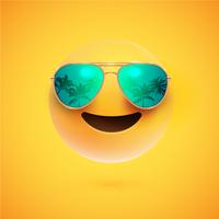 Hoog-gedetailleerde 3D-smiley met zonnebril op een kleurrijke achtergrond, vectorillustratie vector