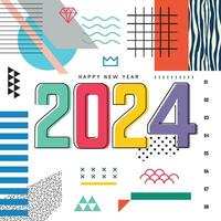 2024 kleurrijk lijn stijl van gelukkig nieuw jaar affiches. abstract ontwerp met typografie stijl. vector logo 2024 voor viering en seizoen decoratie, achtergronden voor branding, banier, omslag, kaart