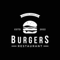 retro wijnoogst heet hamburger vers en smakelijk logo ontwerp. logo voor restaurant, bedrijf, label, insigne en embleem. vector