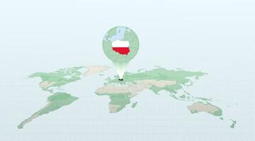 wereld kaart in perspectief tonen de plaats van de land Polen met gedetailleerd kaart met vlag van Polen. vector