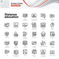 dunne lijn iconen set van onderwijs op afstand. pixel perfect pictogram vector