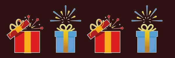 vector verzameling van cadeaus voor vakantie, Kerstmis en nieuw jaar, cadeaus van verschillend types en kleuren
