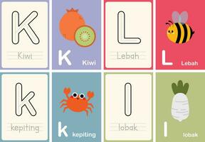 vlak ontwerp vector schattig kleurrijk abc alfabet flashcards afdrukbare voor kinderen eerste woorden werkzaamheid