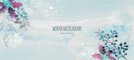 winter waterverf vector achtergrond. hand- getrokken botanisch tekening. ontwerp voor poster, behang, banier, omslag.