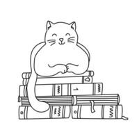 schattig kat slapen Aan een stapel van boeken vector tekening hand- getrokken illustratie zwart schets