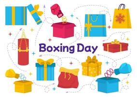 boksen dag uitverkoop vector illustratie met korting speciaal aanbod label prijs en geschenk doos in vlak tekenfilm voor Promotie reclame achtergrond ontwerp