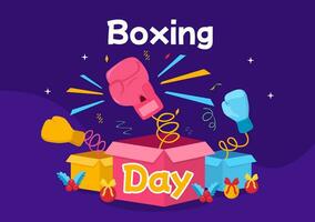 boksen dag uitverkoop vector illustratie met korting speciaal aanbod label prijs en geschenk doos in vlak tekenfilm voor Promotie reclame achtergrond ontwerp