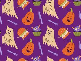 naadloos patroon van grappig geesten, pompoen voor halloween decoratie. schattig halloween geest. vector