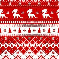 naadloos Kerstmis patroon - gevarieerd Kerstmis draak met Noorwegen ornament. rood en wit gelukkig nieuw jaar achtergrond. vector ontwerp voor winter vakantie. afdrukken voor kleding stof.