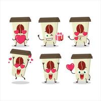 koffie melk kop tekenfilm karakter met liefde schattig emoticon vector