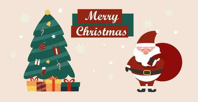 noël, de kerstman met Kerstmis boom en vrolijk Kerstmis tekst vector