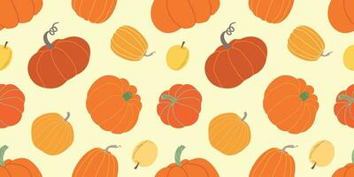 herfst naadloos patronen. patroon met appels en pompoenen. pompoen oogsten naadloos patroon. kleurrijk oogst illustratie. gebruikt voor papier, omslag, geschenk wrap, kleding stof. vector illustratie