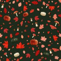 herfst naadloos patroon van blad, pompoen. perfect voor spandoeken, kaarten, en textiel, het Kenmerken levendig rood, oranje, en geel bladeren, eikels, champignons tegen een blauw achtergrond vallen seizoen. niet ai vector