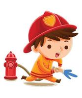 brandweerman voor kinderen in schattige karakterstijl vector