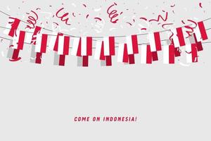 Indonesië garland vlag met confetti op grijze achtergrond. vector