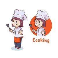 leuke vrouwelijke chef-kok, mascotte-logo-ontwerp vector