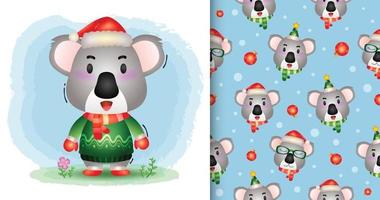 een schattige verzameling koala-kerstfiguren. naadloos patroon vector