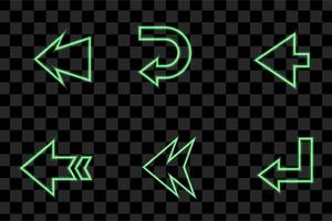 set van groene pijl licht neon effect geïsoleerd eps vector teken