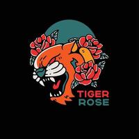 tijger en roos tattoo stijl vintage illustratie vector