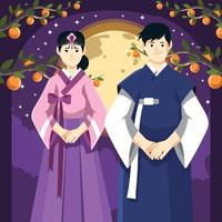 maanlicht chuseok festival hanbok paar vector