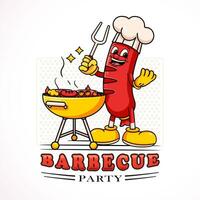 barbecue worst chef tekenfilm mascotte. geschikt voor logo's, mascottes, t-shirts, stickers en posters vector