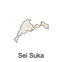 sei suka stad kaart van noorden Sumatra provincie nationaal grenzen, belangrijk steden, wereld kaart land vector illustratie ontwerp sjabloon
