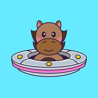 schattig paard rijden ruimteschip ufo. vector