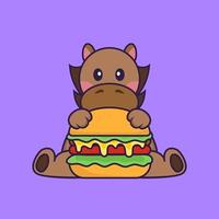 schattig paard dat hamburger eet. vector