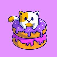 schattig kat met donut tekenfilm vector icoon illustratie. dier voedsel icoon concept geïsoleerd premie vector. vlak tekenfilm stijl