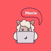 schattig schaap is een film aan het kijken. vector