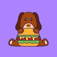 schattige hond die hamburger eet. vector