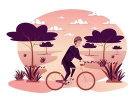 man rijden fiets in herfst park geïsoleerde scène vector