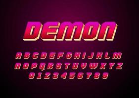 demon rood en goud stijl vector lettertype met hoofdletters en cijfers