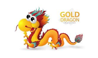 met de hand getekend schattig gouden draakkarakterontwerp vector